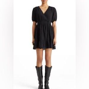 & Other Stories Black Mini Dress with Puff Sleeves